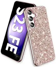 S23 FE Glitter Case for Samsung Galaxy S23 FE 5G Phone Case for Women Girls, Slim Ultra Thin Matte Back Shockproof Protective Cover for Samsung S23 FE 5G, 6.4" Crystal Bling Case (Rose Gold)