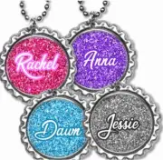 Custom Name Glitter Kids Bottle Cap Necklace w/Chain Handcrafted Personalized