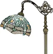 4MYHOME Tiffany Floor Lamp Sea Blue Stained Glass Dragonfly Arched Lamp 12X18X64 Inches Gooseneck Adjustable Corner Standing Reading Light Decor Bedroom Living Room S147 Series