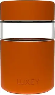 Luxey Cup – 8oz Reusable Glass Coffee Cup | Leakproof, BPA-Free Silicone Lid | Easy to Clean | Barista Size | Dishwasher & Microwave Safe | Eco-Friendly Travel Mug (Copper)