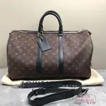 免運 LV路易威登 KEEPALL BANDOULIÈRE 45 旅行袋 老花 單肩包/手提包/旅行包M56711