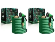 2 PACK! 25ft Non-Expandable Garden Hose w/ Spray Nozzle, Heavy Duty Solid Brass