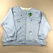 Shenanigans Sweater Womens 2X Blue Fleece Button Down Long Sleeves Christmas NWT