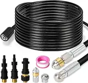 Pipe Cleaning Hose Set, 30 m, with Nozzles Rigid + Rotating, 3 Adapters, for Standard Pressure Washers, Universal Pipe Cleaning Set