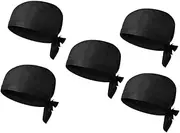[SAFIGLE] 5pcs Unisex Chef Hats for Kitchen Cooking Comfortable Turban Hats for Restaurant Service Wear Resistant Black Cooking Caps for Bakery Use