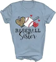 [SDVN] Baseball Sister Leopard Heart Funny Mothers Day Girls Brother Player Fans Unisex Shirt Gift T-Shirt (Light Blue;2XL)