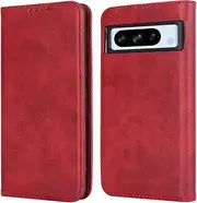 for Google Pixel 8 Pro 8Pro Case Leather Wallet with Card Holder Cash Slot SunYoo Flip Cover Drop Protection Shockproof Stand Magnetic Folio Women Men Her Purse for Google Pixel8Pro Red