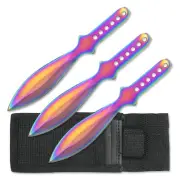 PERFECT POINT Rainbow Titanium 3pc Throwing Knife Set (RC-001RB)