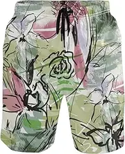[GuoChe] Mens Swim Trunks Artistic Brush Stroke Watercolor Green Quick Dry Beachwear Beach Swim Shorts Bathing Suits Mesh