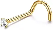 [Sanfenly] 14K Real Gold Nose Rings Studs Simulated Diamond CZ Corkscrew Nose Rings Nose Studs Solid Gold Twist Nose Screw Studs Rings Hypoallergenic Nose Piercings for Women Men 1.5 2 3MM
