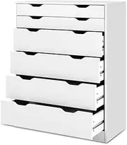 Artiss Chest of Drawers 6 Drawer White Tallboy, Dresser Clothes Storage Cabinet Organizer Lowboy Bedside Table Bedroom Furniture Home Living Room Hallway Entryway