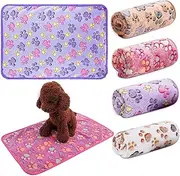 PACIOCEAN 4 Pcs Guinea Pig Blankets,Small Animal Blankets,Puppy Blankets,Cute Paw Print Flannel Pet Blanket,Reusable Pet Pee Pad Sleep Mat Pad Cover for Hamster Ferret (23.6 x 15.7 Inch)