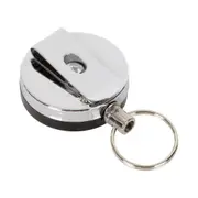Retractable Keychain KeyRing Clip Heavy Duty Recoil Key Chain Holder Ring Badge Belt Reel ID Card Carabiner Cord Pull Metal Office Round Black Silver