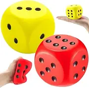 Zomiboo 2 Pcs Large Foam Dice Soft Jumbo Dot Learning 6 Sided Fake Giant Dice Anxiety Relieve Gifts for Valentine's Day Stress Relief(Red, Yellow,2.3 Inch)