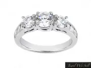 1ct Round Diamond Three Stone Bridal Trellis Ring 14K White Gold G SI1 Accents