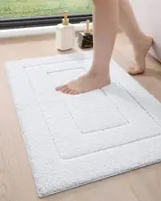 24x16 Non Slip Bath Mat White Soft Microfiber Quick Dry Absorbent Washable Rug