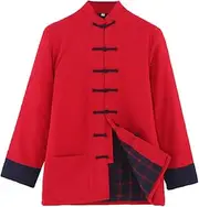 [NTWSHS] Chinese Clothing Winter Cotton Tang Suit Men Tai Chi Uniform Long Sleeve Chinese Traditional Clothes Tops,Hanfu Jacket Kung Fu Clothing Shirt Coat Martial Arts Suit Green(Red,3X-Large)