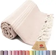 Bazaar Anatolia Turkish Beach Towel 100% Cotton Bath Towels Oversized Quick Dry Boho Farmhouse Decor Sheets Bathroom Towels Sand Free Camping Blanket 71x39 inches - Stripe Beige