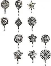 [VAMA] FASHIONS Non Piercing NosePin Pressing Type Clip on Oxidised Black Silver Nose Ring Stud for Girls Women, 1.5cm, Metal, No Gemstone