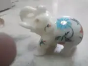 6" White Marble wild Elephant Malachite Inlay Stone home Decor room o12