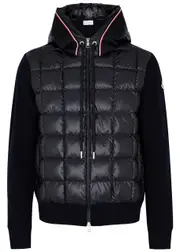Moncler Hooded Quilted Shell and Wool Jacket - Navy - M, Men's Designer Shell Jacket, Male - M M