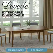 Levede Dining Table Extendable 1.6-2M Rubber Wood Frame Rectangle 8-10 Seater