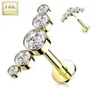 Piercing Labret Ear Yellow Gold 14 Gold Five Stones Curved