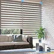 DONGFXK Motorized Zebra Blinds with Remote Control,Solar Powered Rechargeable Dual Layer Smart Blinds,Horizontal Wireless Electric Cordless Blinds,Custom Size，Grey，24" W X 72" H