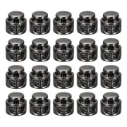 20pcs Double Hole Round Cord Lock Spring Loaded Toggle Stopper, Black