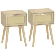 Bedside Table Set of 2, Boho End Table with Solid Wood Feet for 2Pack Natural