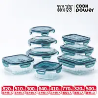 在飛比找PChome24h購物優惠-【CookPower鍋寶】耐熱玻璃豎條紋防滑保鮮盒澎派8件組