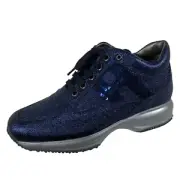 E18 sneakers donna HOGAN INTERACTIVE metallic effect leather blue shoes women