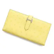 Hermes Long Wallet, Bean Souffle, Jaune Citron/Silver Hardware, Ostrich, U Engra