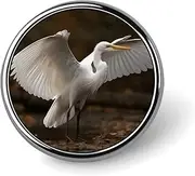 [FZMVSQH] Egret Spreads Its Wings Printed Round Button Pin Badges Metal Pinback Buttons 1 Inch Pins for Hat Shirt Clothing Bags Decoration, Circular, Aluminum, Circular, Aluminum