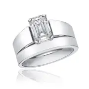 GIA Certified Solitaire Emerald Cut Diamond 2.00 Carat 18k Gold Bridal Ring Sets
