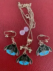 Disney Eeyore Donkey Jewellery Set, Girls Necklace, Kids Clip On Earrings,