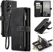 [ELEPIK] for Galaxy A55 Wallet Case with Card Holder, Kickstand, Wristlet for Women Men, Durable PU Leather Magnetic Wallet Phone Case for Samsung Galaxy A55, Elegant Black