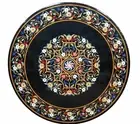 Black Marble Dining Table Top for Home Floral Pattern Inlay Work Reception Table
