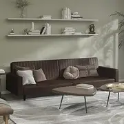 2-Seater Sofa Bed, Brown Faux Leather Upholstered Couch, 220 x 84.5 x 69 cm, Easily Convertible to Bed, Modern and Comfortable for Living Rooms and Small Spaces