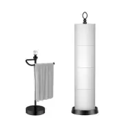Toilet Paper Holder Free Standing + Bathroom Hand Towel Holder 15.7", Black