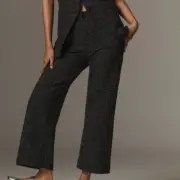 NEW Maeve Anthropologie Colette Black Sparkle Wide Leg Pant Size 27 NWT