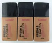 3 x Australis Foundation Caramel Fresh & Flawless Full Coverage 30ml NEW