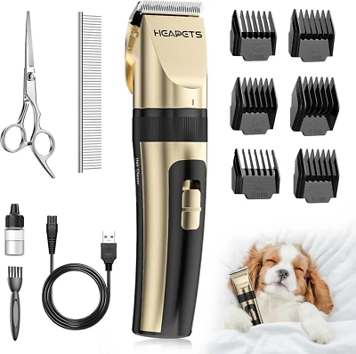 Quiet Dog Grooming Clippers Cordless Low Noise Rechargeable W/ Comb Gold
