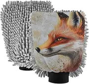 XYMZR Absorbent Microfiber Car Wash Mitt Fox Abstract Face, Funny Cute Anime Scratch Free for Cars Cleaning, Home Cleaning Mitts, 2 Pack, 10.24” L x 7.09” W
