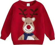 [Frietlebird] Toddler Baby Boy Girl Knit Sweater Christmas Outfit Deer Pullover Crewneck Sweatshirt Warm Christmas Sweater