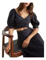 [Seed Heritage] Linen Cross Front Top