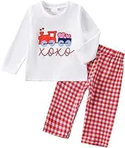 [niceclould] Toddler Boy Girl Fall Outfits Embroidered Long Sleeve Crewneck Sweatshirts Top Plaid Pants 2Pcs Winter Clothes Set