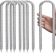 6Pcs12 Inch/30cm Rebar Ground Tent Stakes Galvanised Ground Anchor, Tent Pegs, Ground Anchor, Ground Pegs, Tent Nails, Building Anchor, U-Shaped for Fence, Tents, Canopies, Shed, Swing, Trampoline