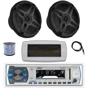 Pyle Marine Radio,Cover, Antenna,Wire, 2x 6.5" 600W Bluetooth Black Speaker