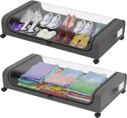 2 Pack Under Bed Storage with Wheels, Shoe 2Pack, Grey